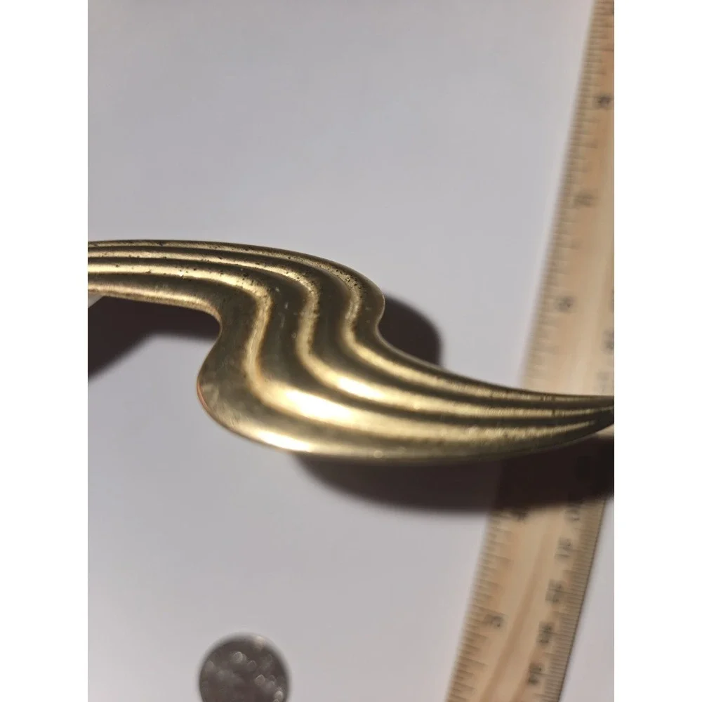 Vintage Gold Tone Abstract Ribbon Swirl Brooch Pin Brushed Textured LARGE